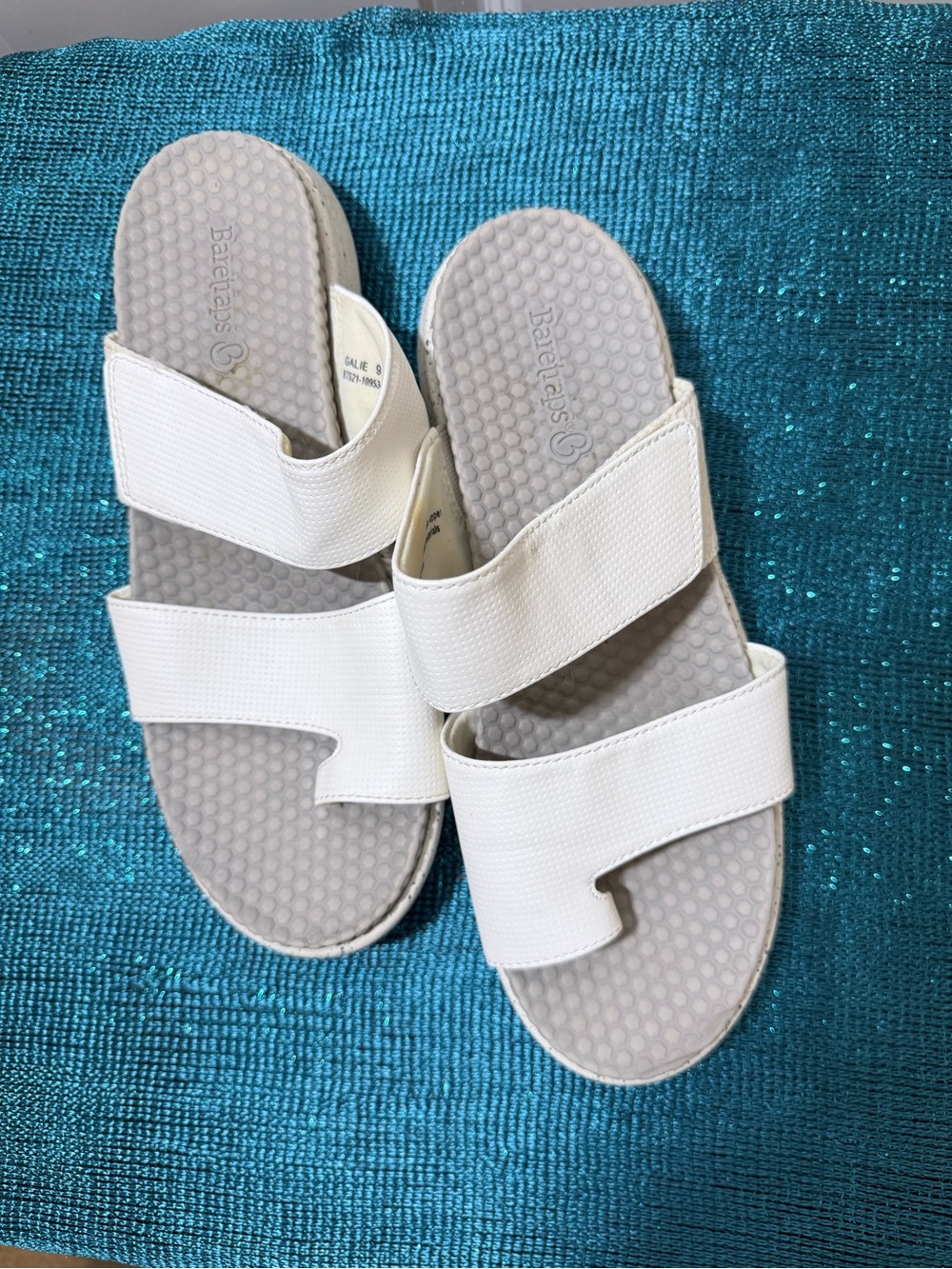 BareTraps Galie White Double-Strap Comfort Slide Sandals